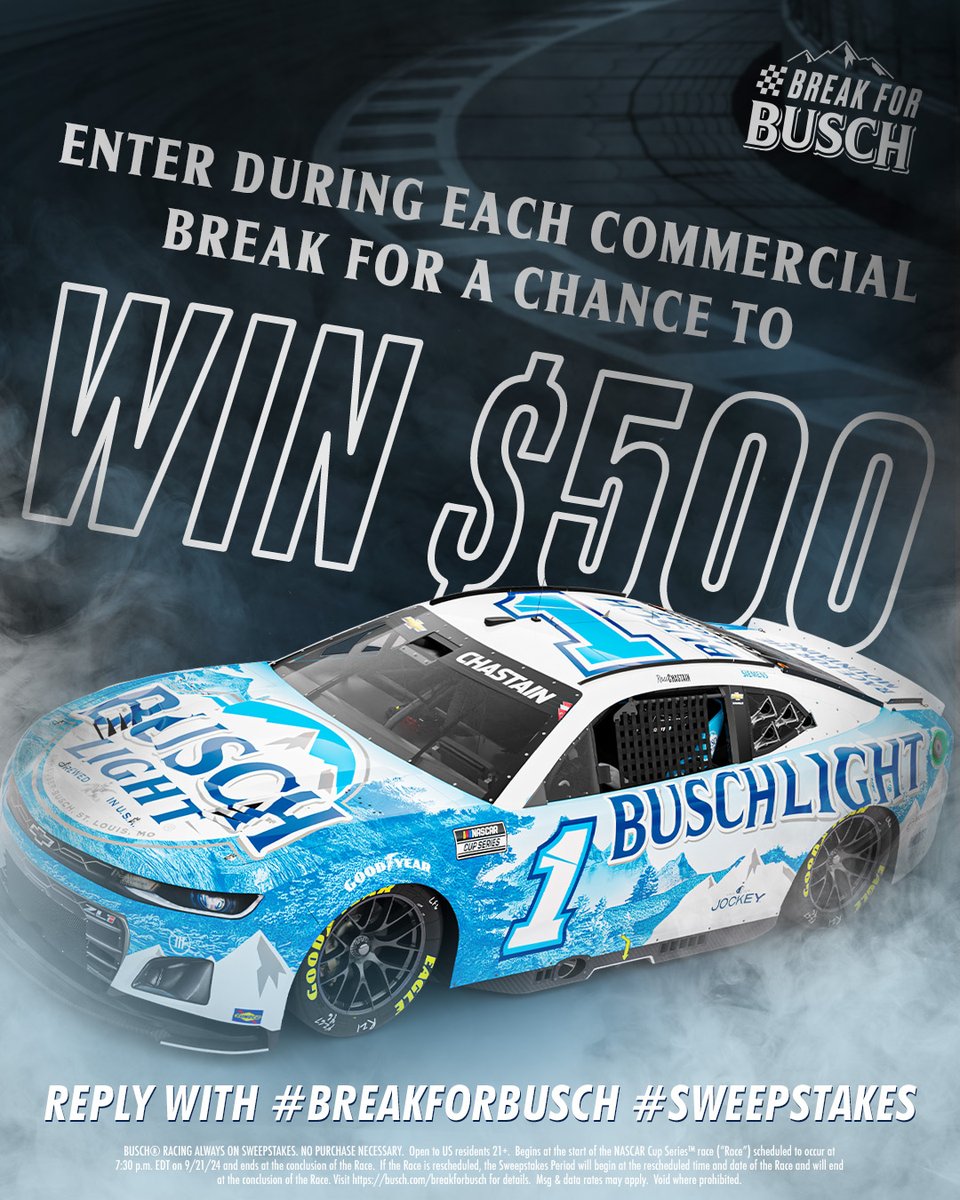 BuschBeer's tweet photo. IT’S A NIGHT RACE @ITSBRISTOLBABY, Y’ALL… 🌙🎣​

REMEMBER to turn on notifications, tune in to the #BassProNightRace, and get ready to enter for a chance to win $500! #BreakForBusch #NASCARPlayoffs https://t.co/4jt4e9ZcLh