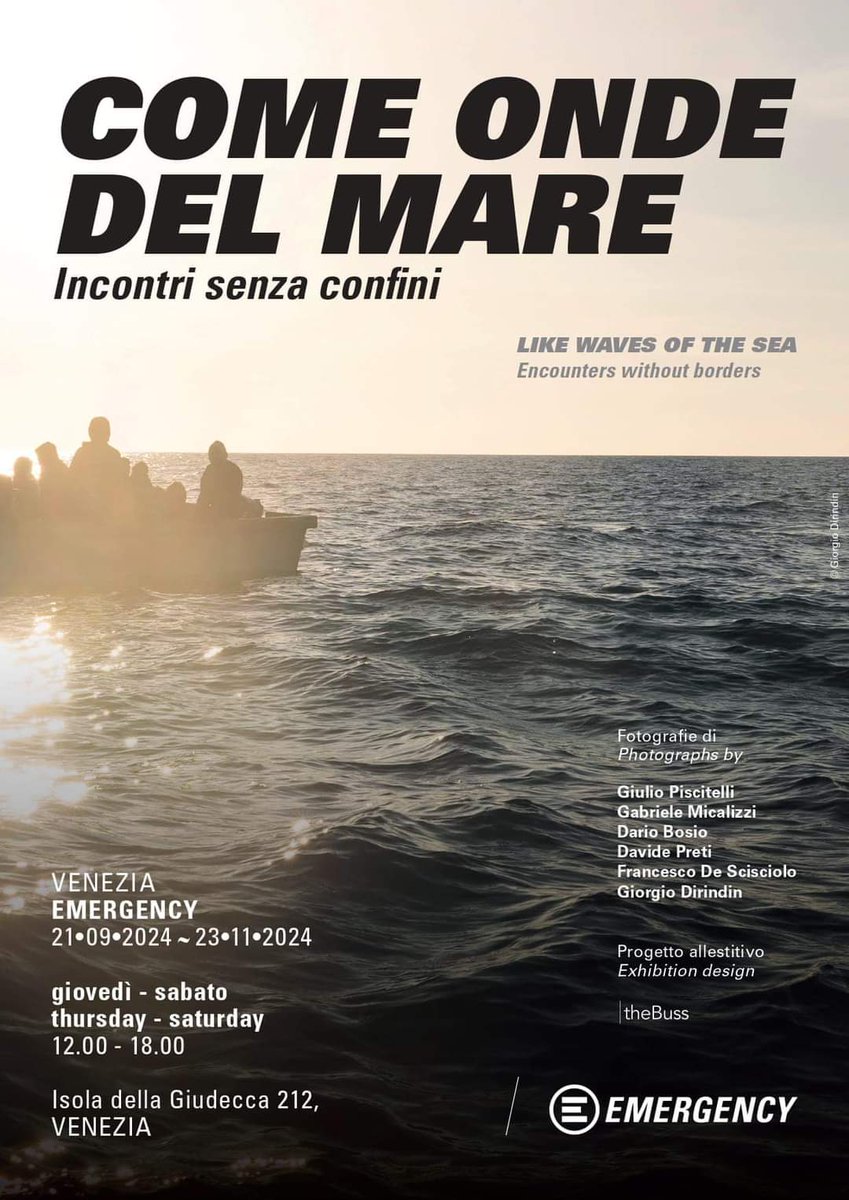 rossmiccio's tweet image. Questa sera abbiamo inaugurato la mostra di EMERGENCY "Come onde del mare" a #Venezia in #Giudecca. Un'iniziativa che consideriamo occasione di lotta contro la disumanizzazione dei migranti e la criminalizzazione di chi li aiuta, ad opera di una politica che non ci appartiene.