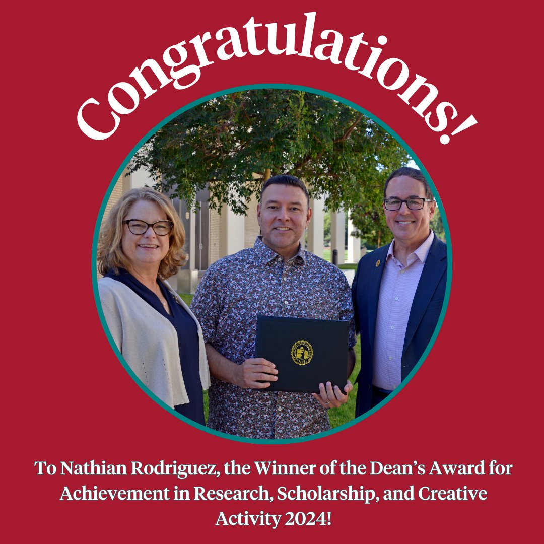 Congratulations to Nathian Rodriguez, Winner of the Dean’s Award for Achievement in Research, Scholarship, and Creative Activity 2024. 
#PSFA #SDSU #SDSUstorytellers #JMSatSDSU #PRatSDSU #SDSUMediaStudies @sdsu_jms
