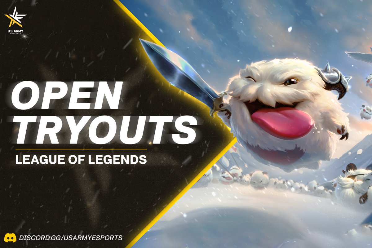 USArmyesports's tweet image. Today we are announcing tryouts for the USAE League of Legends main team!
We are currently in need of
-ADC's
-Jungler's
-Mid's
While these positions are our focus, we are conducting a comprehensive review of all positions, not confining the tryouts to specific roles.