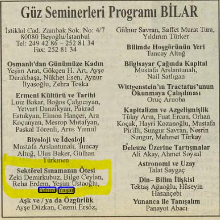 sinemastory1's tweet photo. Kasım 1996 Söz dergisinden bir ilan.Bir zamanlar #NBC'nin sadece Bilge Ceylan olduğu,Fehmi Yaşar'ın daha sektörü bırakmadığı,#Demirkubuz'la Ceylan'ın bir araya gelebildikleri,genç sinemacıların sektörün sorunlarını konuşabildiği zamanlar, keşke biryerlerde ses/görüntü kaydı olsa https://t.co/ArpkkqMVcP