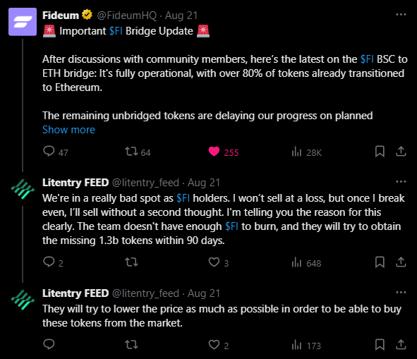 litentry_feed's tweet photo. I told u guys. Price increase is a negative situation for team until the bridge closes. They absolutely dont want $FI price increase. Price wont rise until they complete the supply they have to burn.U will already understand this from price increase when the team does a buyback https://t.co/Dy4i8H9wLj