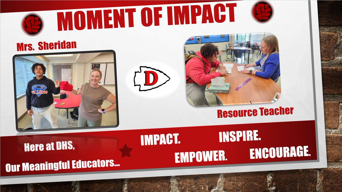 A new tradition at DHS... the "MOMENT OF IMPACT!"
Spotlighting our Meaningful Educators doing their part to:
IMPACT! EMPOWER! INSPIRE! ENCOURAGE! 

Mrs. Sheridan sets the bar for making an IMPACT in the lives of all her students.
<a href="/DerbyRedRaider/">Derby High School</a> <a href="/DerbypsE/">DerbySheridan</a>
<a href="/derbypssuper/">Matt Conway</a> <a href="/DerbyCT/">Derby Connecticut</a>