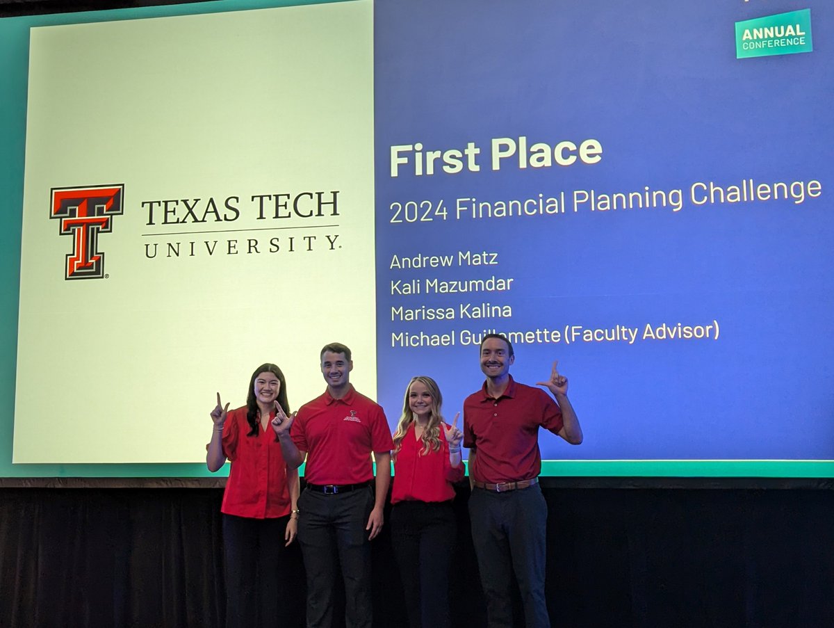 Congratulations to Andrew Matz, Kali Mazumdar, Marissa Kalina, and Faculty Advisor Michael Guillemette, Ph.D., CFP® for their first place finish earlier today, making TTU back-to-back winners of FPA's Financial Planning Challenge!