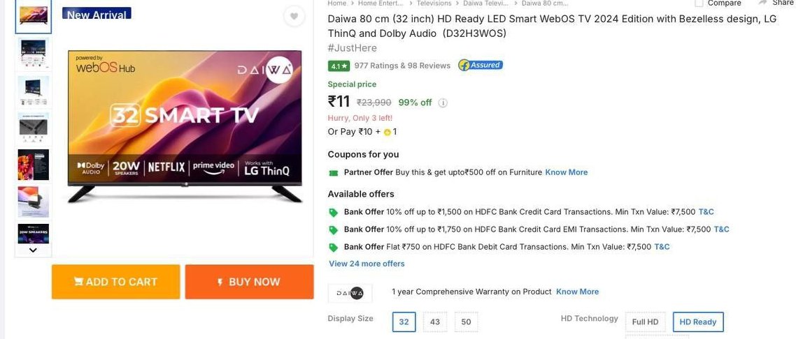 OffertagIn's tweet photo. Congratulations to Lucky Members who looted TV at 11 Only. Join us to grab more such Loots. 😍 #Flipkart #FlipkartBigBillionDays2024 #BigofSmallthings #Offertag #loot #Offertag https://t.co/KSCFjkMbpv
