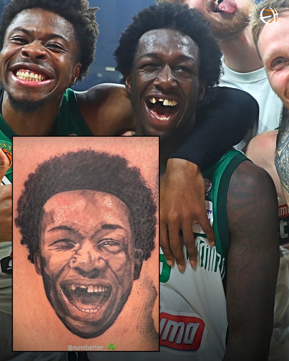 🎨☘️A Panathinaikos fan tattooed the iconic photo of Kendrick Nunn from Game 5 of the Greek League finals with the three broken teeth.

😅The love for Kendrick Nunn in Athens is real!

(via @alivetheartworker)