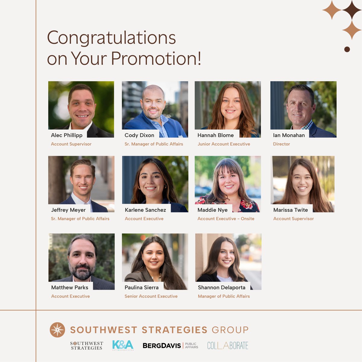 Join us in congratulating our outstanding and dedicated team members who were promoted this month! 

 Thanks for all your hard work and cheers to the next chapter! 🥂