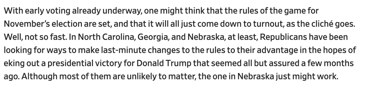 My new one <a href="/Slate/">Slate</a> on North Carolina, Georgia, and Nebraska:  "A Last-Minute Effort to Mess With the 2024 Vote Is Underway. It’s Scarier Than Expected."
slate.com/news-and-polit…