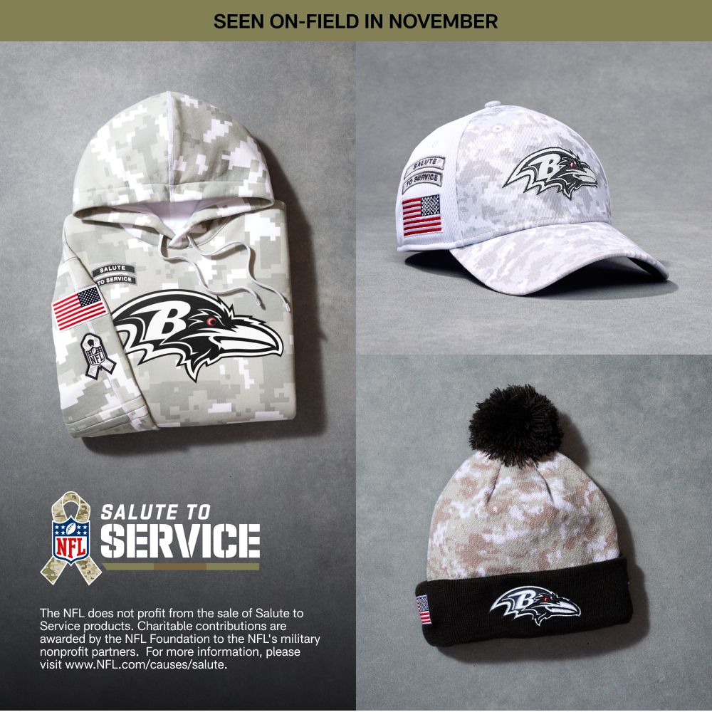 Ravens's tweet photo. Join us in supporting our military with this year's Salute To Service Collection.