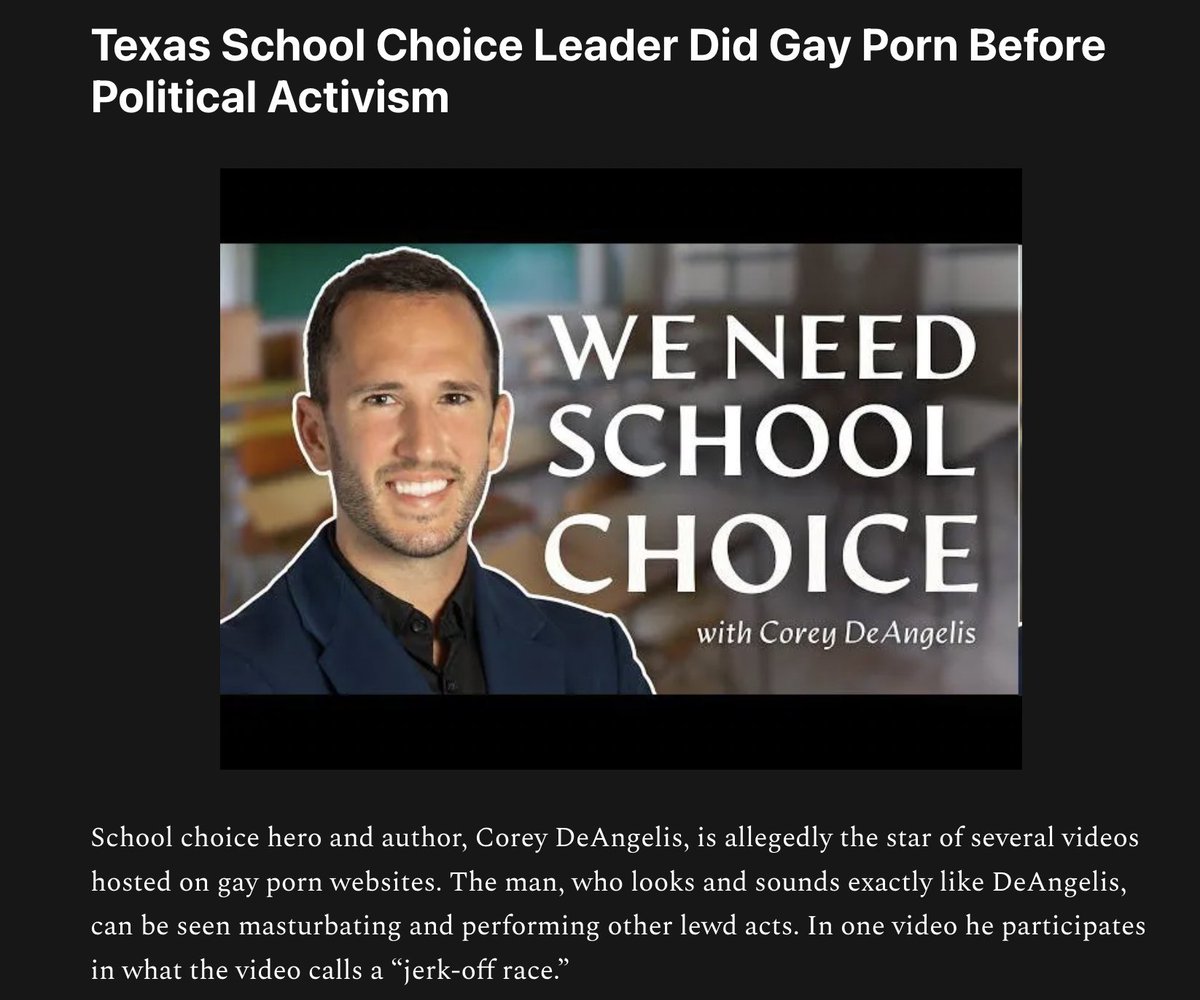 It looks like Kevin Stitt and Ryan Walters were both pals with <a href="/DeAngelisCorey/">Corey A. DeAngelis, school choice evangelist</a> – the Texas-based school privatization hack who apparently lived a double life as a gay porn star.