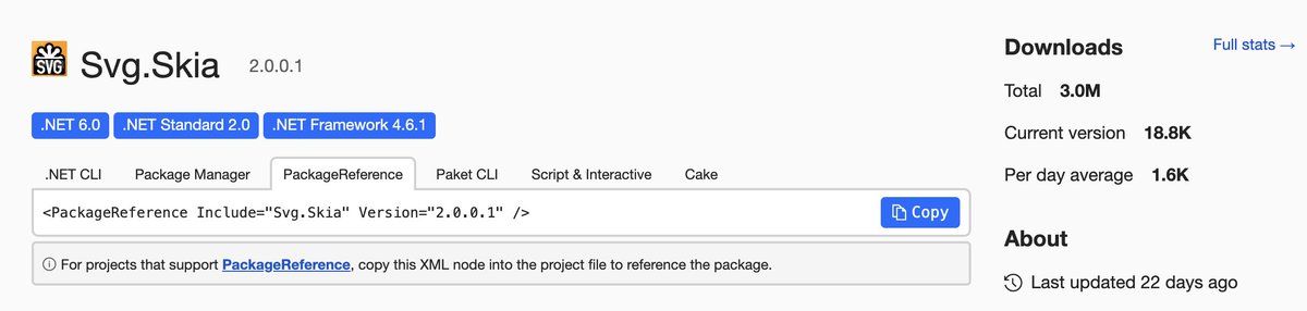 wieslawsoltes's tweet image. My Svg.Skia package just hit 3 million #NuGet downloads #dotnet #csharp nuget.org/packages/Svg.S…