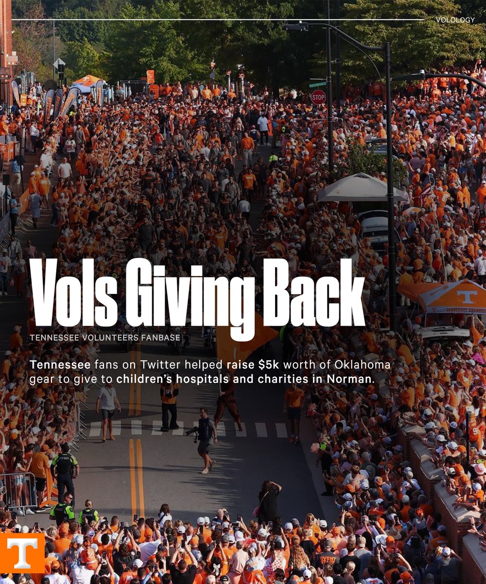 Volology (@volology) on Twitter photo BREAKING: Tennessee fans on Twitter have helped raise $5k of Oklahoma gear over the past 24 hours to give to children’s hospitals and charities in Norman. 🥲🍊
Vol Nation is truly the BEST!!! 🤩 BREAKING: Tennessee fans on Twitter have helped raise $5k of Oklahoma gear over the past 24 hours to give to children’s hospitals and charities in Norman. 🥲🍊
Vol Nation is truly the BEST!!! 🤩
