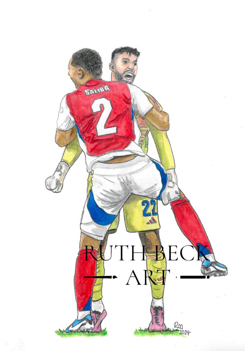 ruthbeckart's tweet photo. My watercolour painting of @Arsenal players Raya and Saliba celebrating after Rayas incredible double save from Atalantas Penalty - #ATAARS #UEFAChampionsLeague
Prints available on Etsy - link in Comments ⬇️
#penalty #COYG #afc #arsenal https://t.co/cJuPbyejmG