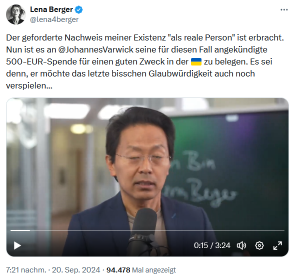 Welch ein Zufall: Der mysteriöse "Lena Berger"-Account hat jetzt anwaltliche Vertretung, und wen haben wir da:
Ausgerechnet Anwalt Chan-jo Jun, juristischer Video-Influencer und X-Prominenter mit eindeutiger politischer Agenda. Dazu ist die Person "Lena" in dessen Praxis in