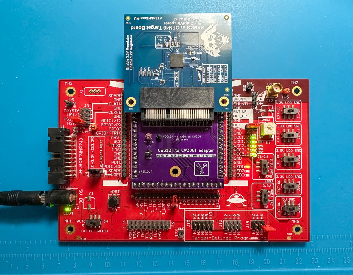 Sometimes time travel is handy. An adapter for <a href="/newaetech/">NewAE Technology Inc</a>  new CW312T targets to work with the beloved CW308. 😀 I have a couple spares or gerbers if anyone else is interested
