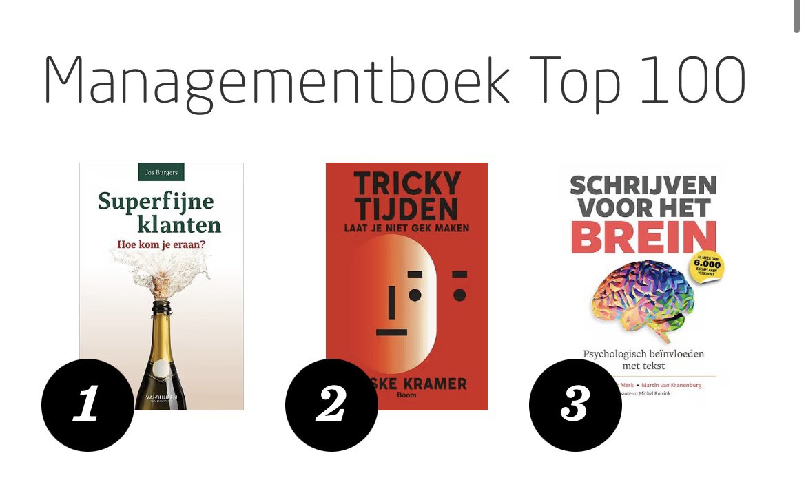 Jitske Kramer (@jitskekramer) on Twitter photo Alweer op nummer 2 van de <a href="/Mgtboeknl/">Managementboek.nl</a> top 100! Wie helpt om #trickytijden op nr 1 te zetten? Zie:
managementboek.nl/boek/978902446… Alweer op nummer 2 van de <a href="/Mgtboeknl/">Managementboek.nl</a> top 100! Wie helpt om #trickytijden op nr 1 te zetten? Zie:
managementboek.nl/boek/978902446…