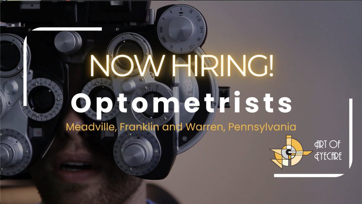 JobOdds's tweet photo. MEADVILLE, FRANKLIN, or WARREN, PA -- Join Our Team as an Optometrist at The Art of Eyecare!

APPLY ONLINE AT https://t.co/mwXslvVIYl

#Hiring #JobSearch #OptometristJobs #PennsylvaniaJobs #HireScore #Jobodds https://t.co/FFA7safEdf