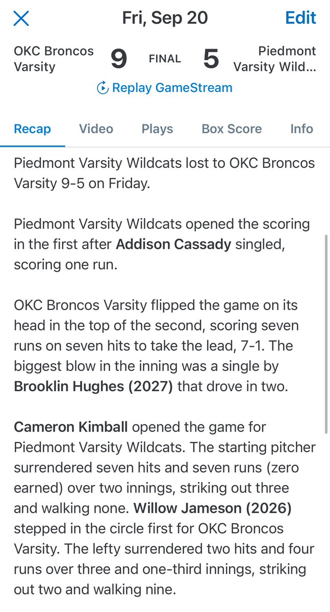 Piedmont HS Softball tweet media
