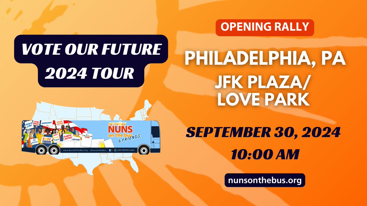 powerinterfaith's tweet image. From Philly to SF, Nuns on the Bus &amp;amp; Friends lift up freedoms for an inclusive democracy. Vote and make sure your friends and family do too! 🗳️🌍 Learn more and join us! @networklobby nunsonthebus.org #VoteOurFuture #NunsOnTheBus