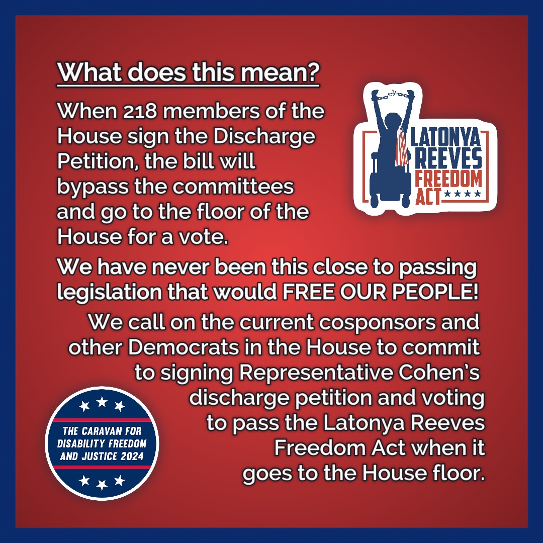 CDRNYS's tweet photo. BREAKING NEWS from the Caravan for Disability Freeodm and Justice 2024, currently at @BostonCIL 50th anniversary: @RepCohen has filed paperwork to initiate a Discharge Petition for the #LatonyaReevesFreedomAct! This is a major step towards the passage of HR2708. https://t.co/7PlHYuQ28r