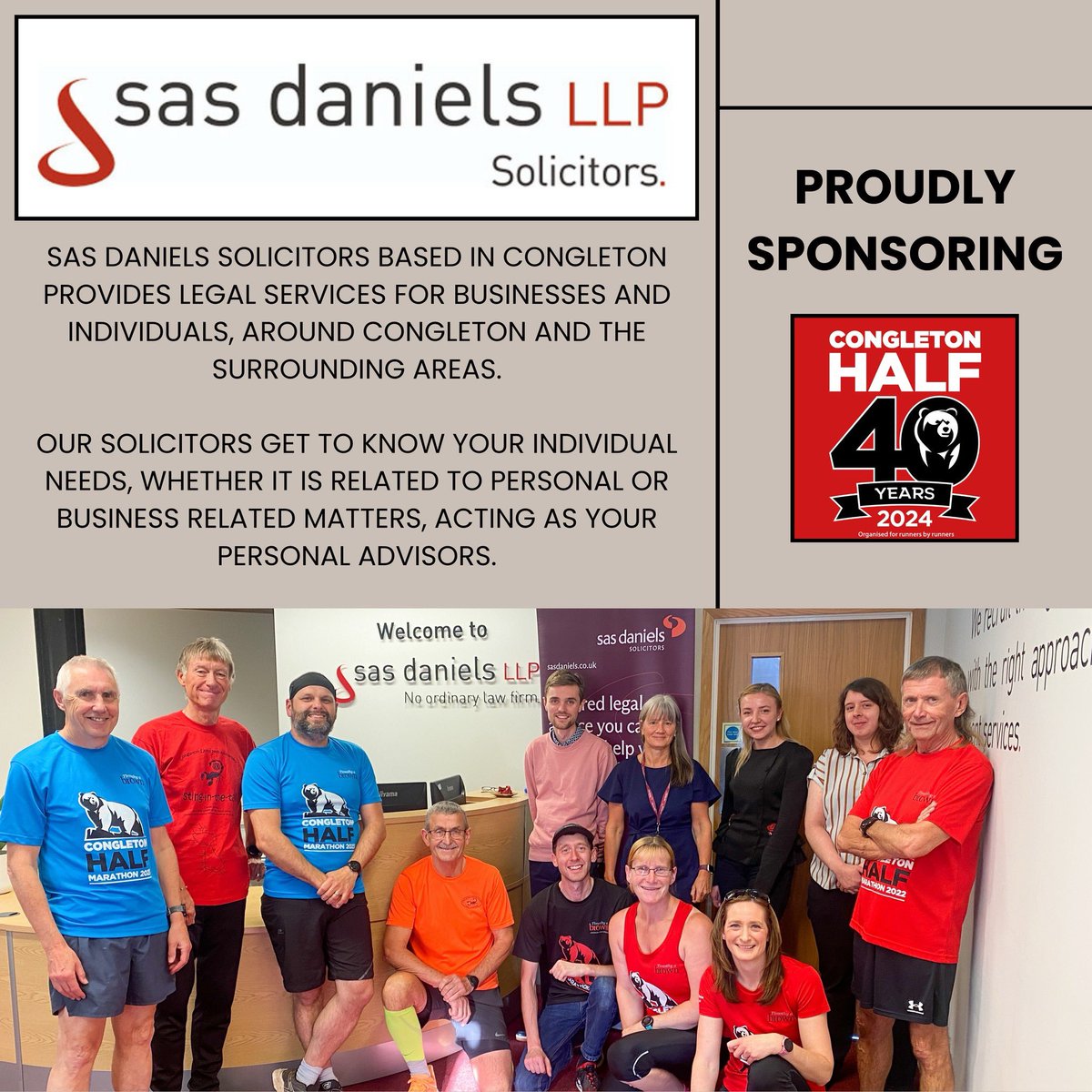 🔴 Congleton Half Marathon - Sponsor Shoutout 🔴

SAS Daniels is pleased to be a sponsor of the Congleton Half Marathon which celebrates its 40th anniversary this year.

As a firm we take pride in supporting our local communities.

We wish everyone the best of luck in the race.