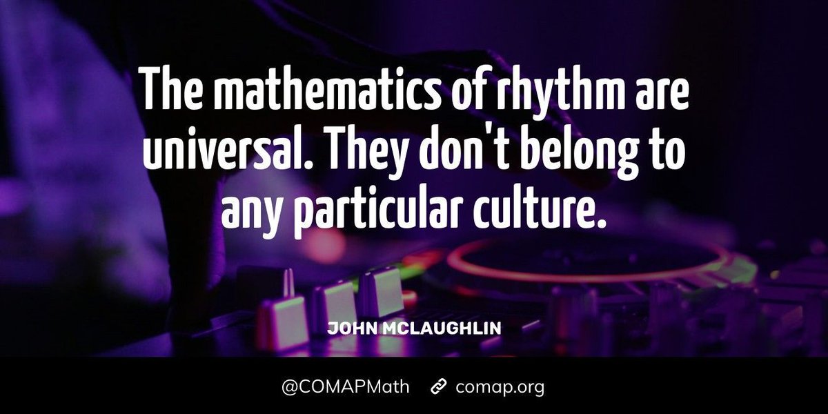 COMAPMath's tweet photo. "The mathematics of rhythm are universal. They don't belong to any particular culture." - John McLaughlin
Want more math quotes? Click here: https://t.co/sGGfJ8S7Wu
#quotes #mathquotes #mathteacher #mathstudent #math https://t.co/YmorMBLdaG