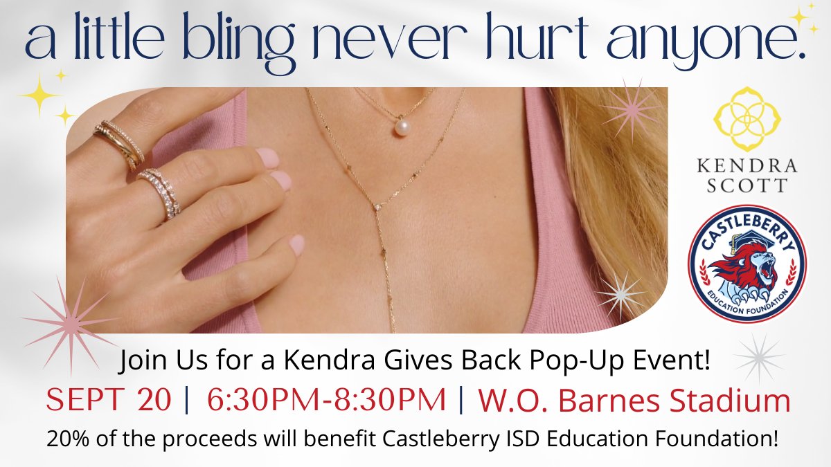 Don't Forget the Kendra Gives Back Pop-Up Event tonight from 6:30PM-8:30PM, W.O. Barnes Stadium!