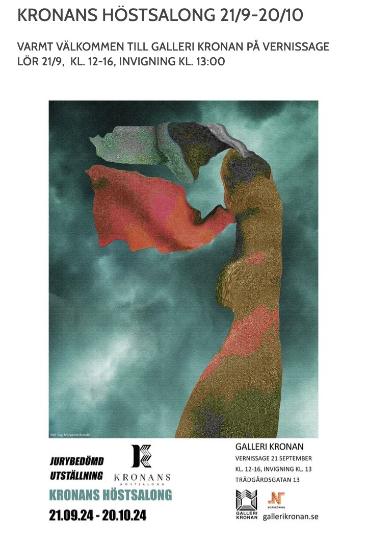 Rolf_52's tweet photo. Galleri Kronans jurybedömda Höstsalong öppnar i morgon lördag 21/9 kl 12-16 med invigning kl 13 #norrköping #östergötland #konst #konstutställning #vernissage https://t.co/apQzIH1Srf