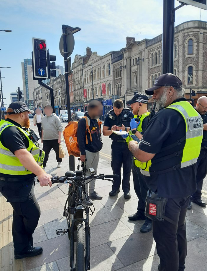 cardiffcouncil's tweet photo. Our City Centre Wardens teamed up with @SWPolice to crack down on illegal e-bikes in a recent operation to keep the city centre safe. #OpRedMana

Thank you to everyone involved for #WorkingForCardiff! Great teamwork with @ UKVisasandImmigrationService and @SWPolice.

#Cardiff https://t.co/5d023h7bOs