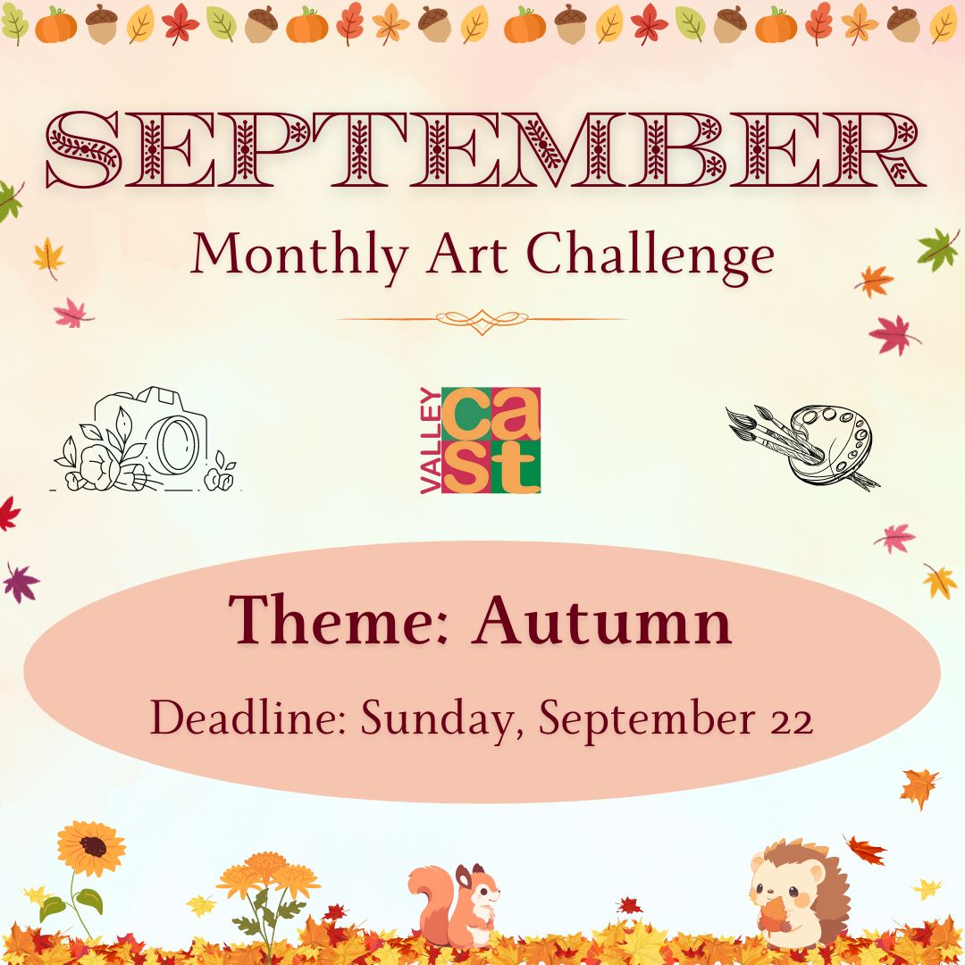 🍂September Art Challenge theme is Autumn

📣 Submissions are closing this Sunday, September 22

✉️Email Mary.Laliberte@openskycs.org a photo of your artwork for inclusion in the virtual gallery 

More information available at openskycs.org/news-events/ev…