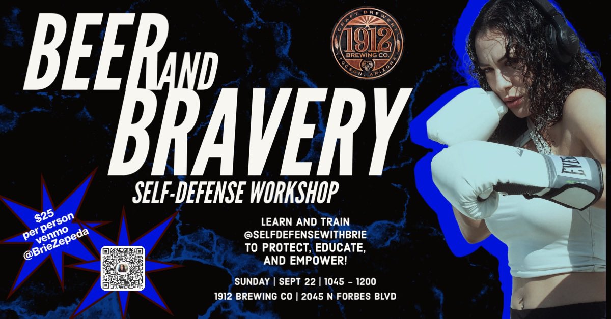 Self Defense workshop with LA Trainer <a href="/BrieMeagan/">brie zepeda</a> this Sunday the 22nd at 1912 Brewing - DM us for more info or check out the event on FB or our website! 💥🥊🍻