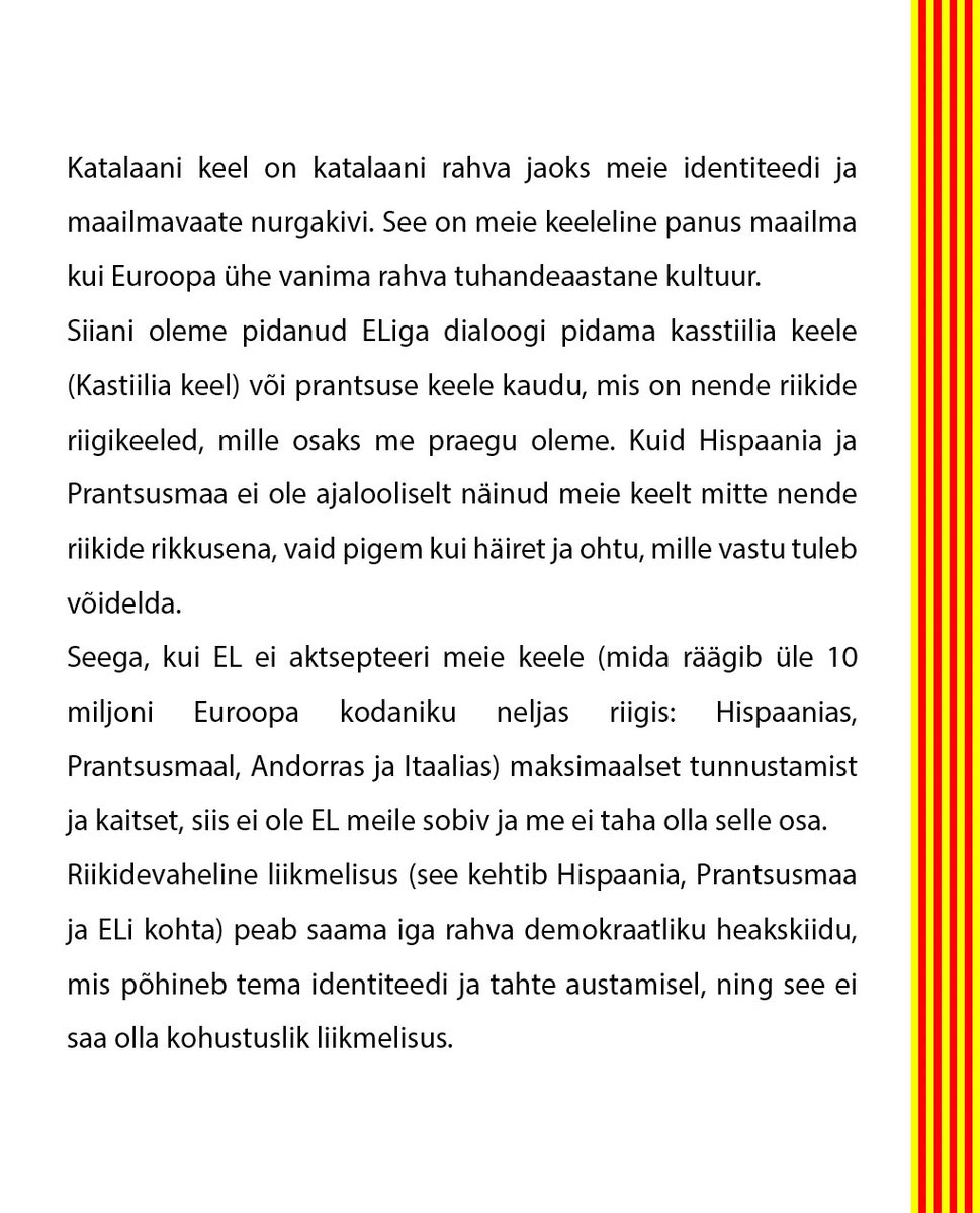 TimbalersPelCat's tweet photo. 19/29
🇪🇪 ESTONIA
Miks ei ole Ungari võtnud katalaani keele ametlikku staatust nõukogu 24/9-2024. aasta päevakorda?
Me tahame, et katalaani keel oleks ELis ametlik!
@kajakallas @AlarKaris @MFAestonia @Tsahkna @MinnaLiinaLind @ErikaEllamaa @AivoOrav https://t.co/wfo9EIh9n4