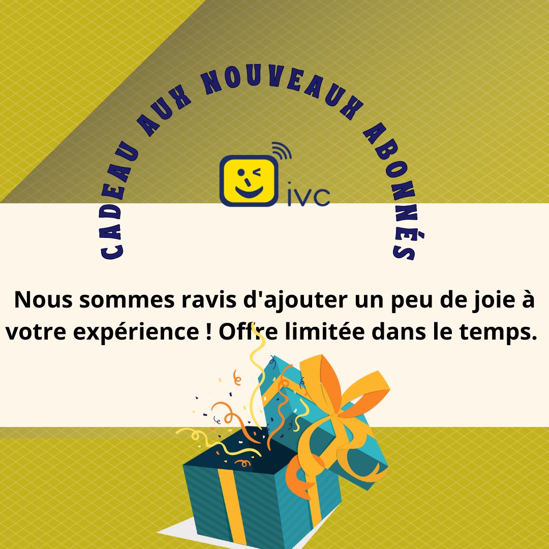IVCTelecom's tweet photo. Nous sommes ravis d'ajouter un peu de joie à votre expérience ! Pour une période limitée, chaque nouvel abonné IVC recevra un cadeau surprise avec son appareil. 
Abonnez-vous maintenant et profitez de ce cadeau spécial !

*jusqu'à épuisement des stocks

#Internet #ISP https://t.co/DhNV3UW2iN