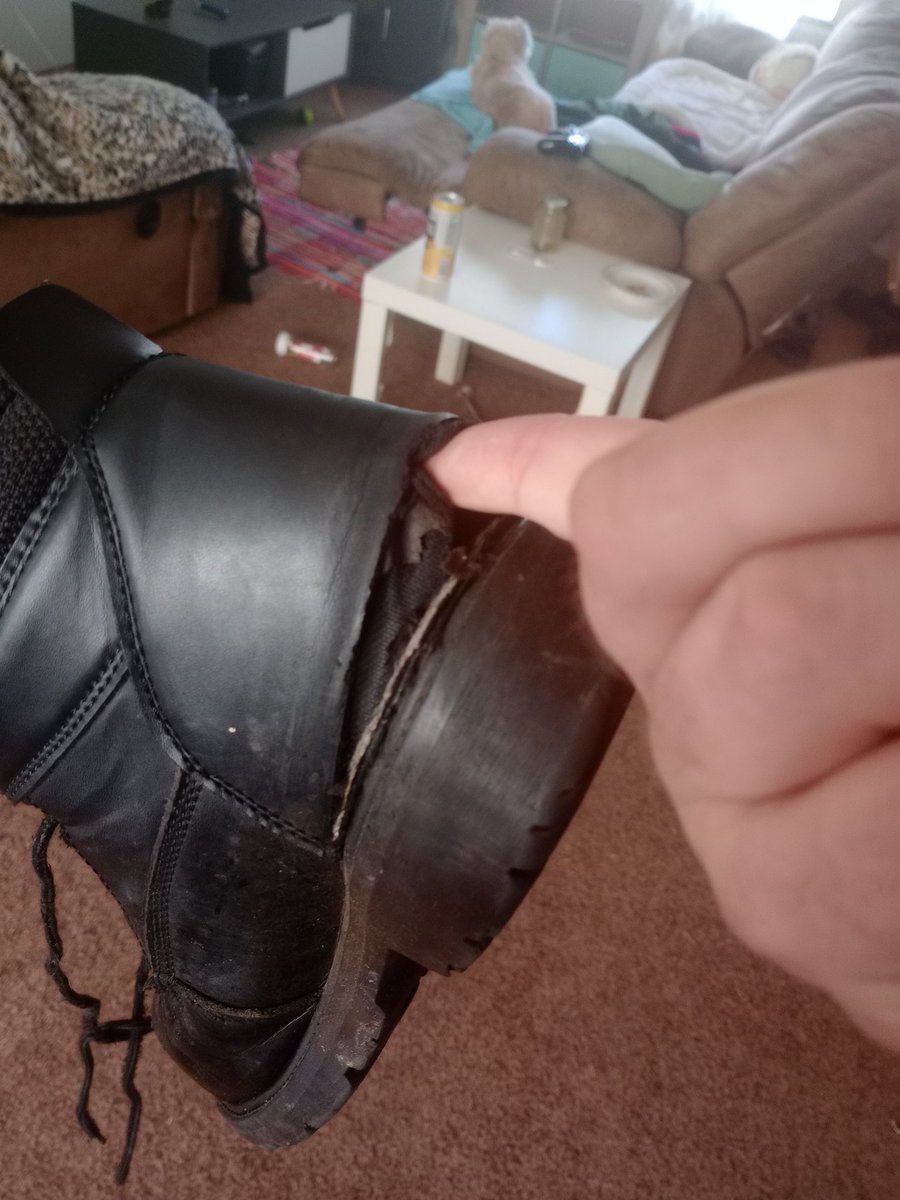 Scoobydouchebag's tweet image. Growing up poor means feeling guilty for buying new work boots even when your old ones look like this