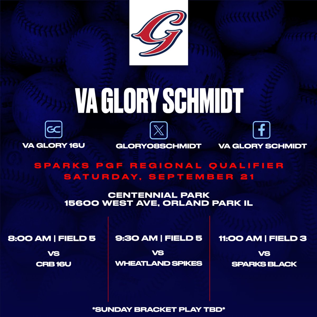 Our schedule for this weekend's Sparks PGF Regional Qualifier! #GoGlory