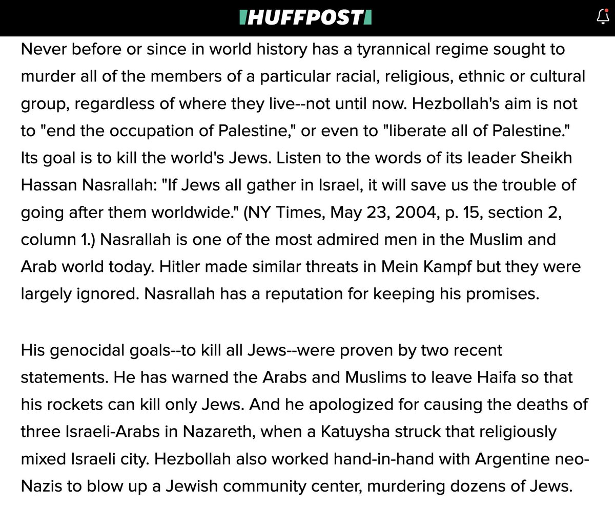 PropagandaBuff's tweet photo. #REUTERSPROPAGANDA #THOMSONREUTERS 
#LailaBassam #TomPerry #MayaGebeily #TomPerry #MaayanLubell

Reuters continues to conceal the raison d'etre of Hezbollah and parrots the proscribed terror group's rationale for its attacks on Israel:  

Tens of thousands of people have been evacuated from homes on both sides of the Israel-Lebanon border since Hezbollah began rocketing Israel in what it says is sympathy with the Palestinians in parallel to the war in  Gaza.

In fact, Hezbollah has been rocketing Israeli civilian communities since 1996 and its stated goal is the destruction of the State of Israel and the genocide of the global Jewish population.

Reuters doesn't seem to think that info is pertinent to an understanding of the current conflict.