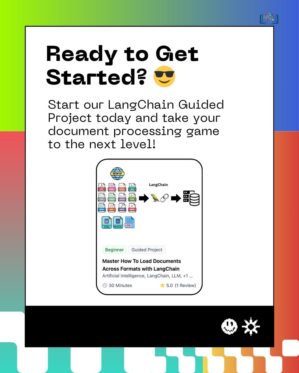 CognitiveClass's tweet photo. Tired of manual file conversion? 
LangChain lets you load and process docs from PDFs to JSON in seconds.  Automate your workflow and boost efficiency 👉 https://t.co/RPyUB6dCsr

#LangChain #AI #DataScience #FileProcessing #Automation https://t.co/km7yexHf8q