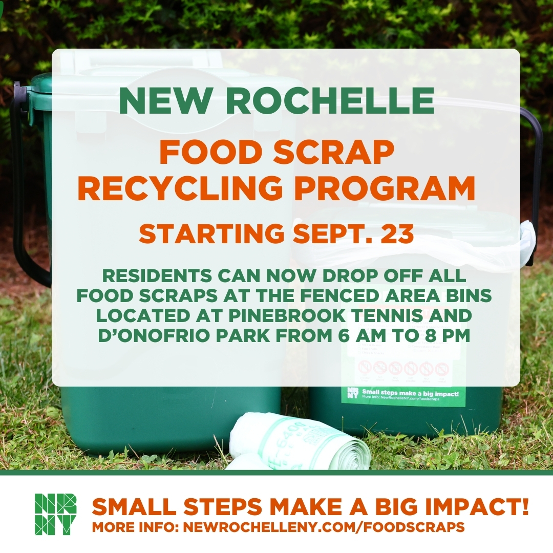 NewRochelleNY's tweet photo. Our Food Scraps Recycling Program kicks off on Monday, September 23! 🌍 You can now recycle at Pinebrook Tennis and D'Onofrio Park from 6AM to 8PM. Let’s make a positive impact together! Learn more at https://t.co/spiYPWEwXK ♻️✨ https://t.co/IbykVSz16B