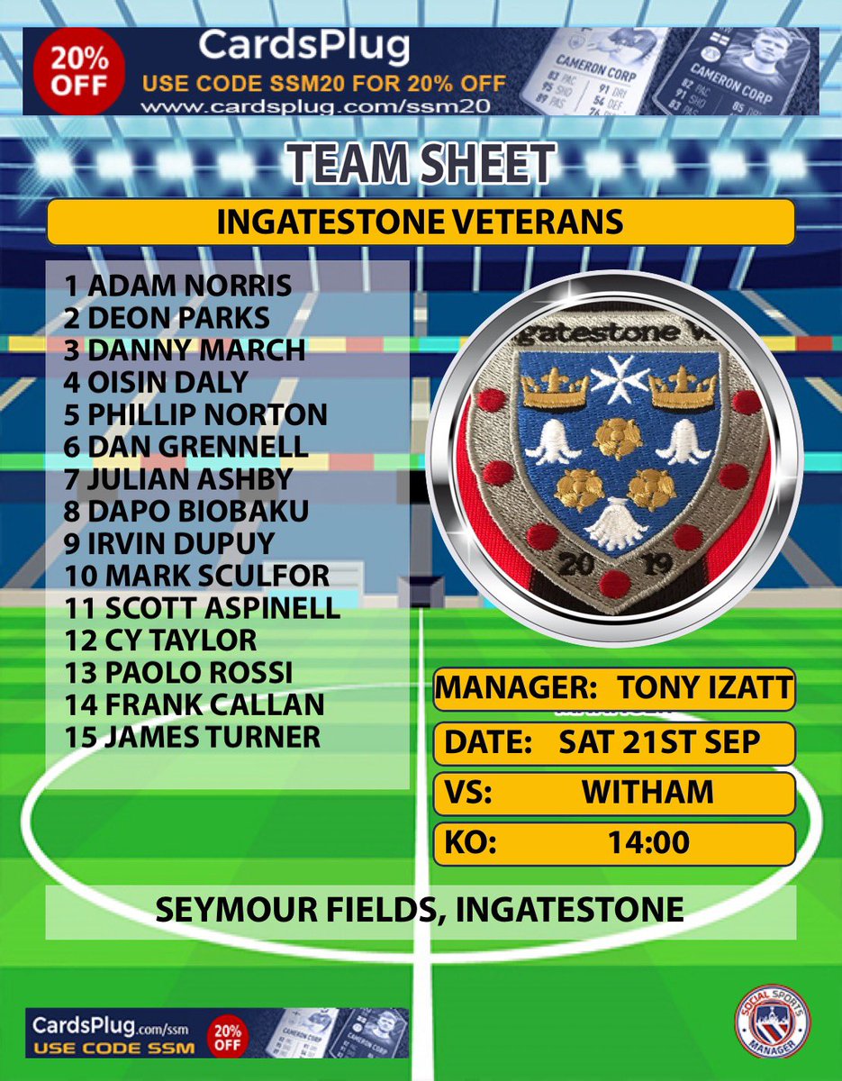 Ingatestone Vets FC (@ingatestnevetfc) on Twitter photo First squad for the 24/25 season. Looking to get off to a good start against a tough team. Although we did take 4 points off of them last season 😘
<a href="/TownVets1st/">Witham Town Vets 1st team</a> <a href="/EssexVetsLeague/">Essex Vets League</a> <a href="/Ingatestone_UK/">Ingatestone Essex</a> First squad for the 24/25 season. Looking to get off to a good start against a tough team. Although we did take 4 points off of them last season 😘
<a href="/TownVets1st/">Witham Town Vets 1st team</a> <a href="/EssexVetsLeague/">Essex Vets League</a> <a href="/Ingatestone_UK/">Ingatestone Essex</a>