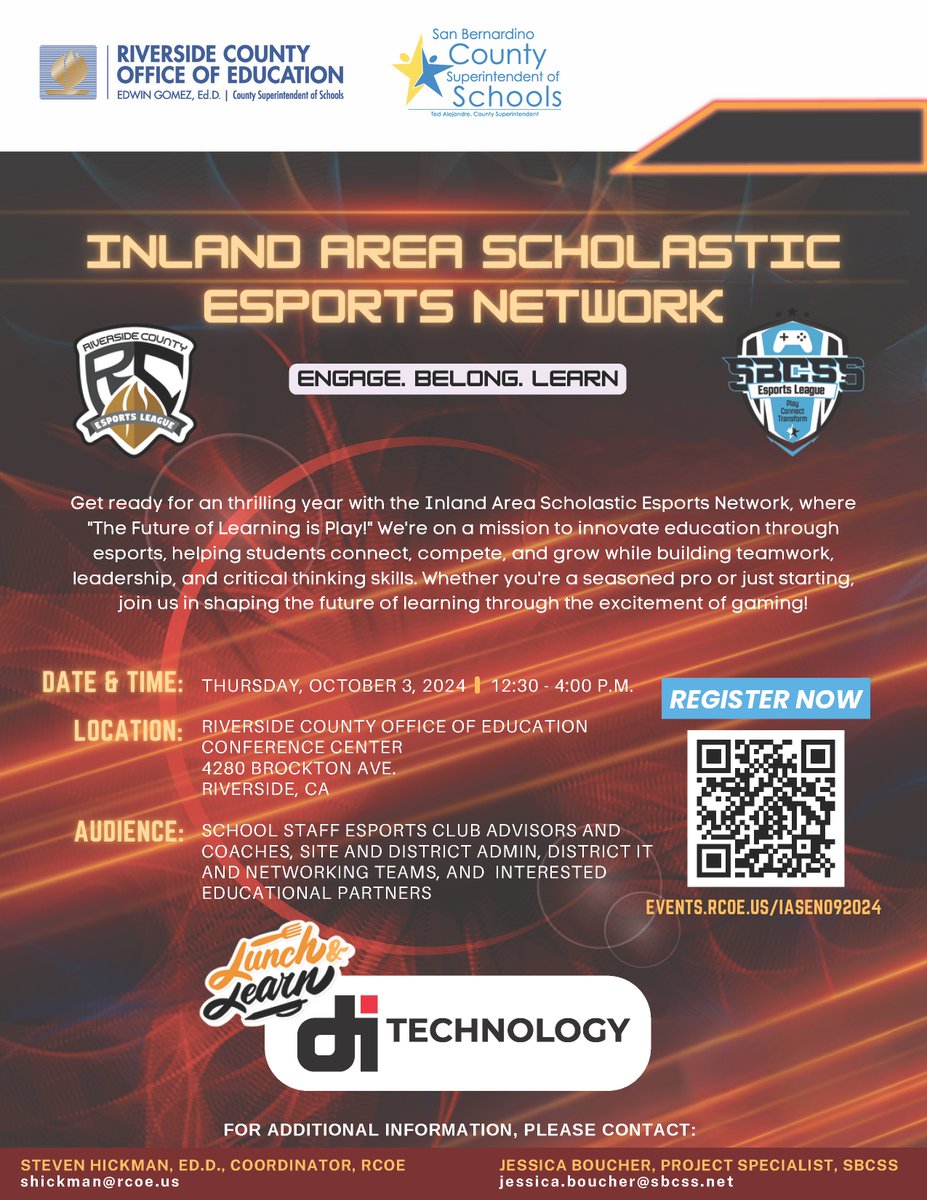 Attention Esports Educators!🎮 Welcome to an exciting new year of the Inland Area Scholastic Esports Network! Don't miss the first meeting of the 2024-25 school year. Join us in shaping the future of education through the power of play! Register here: events.rcoe.us/IASEN092024 🕹️