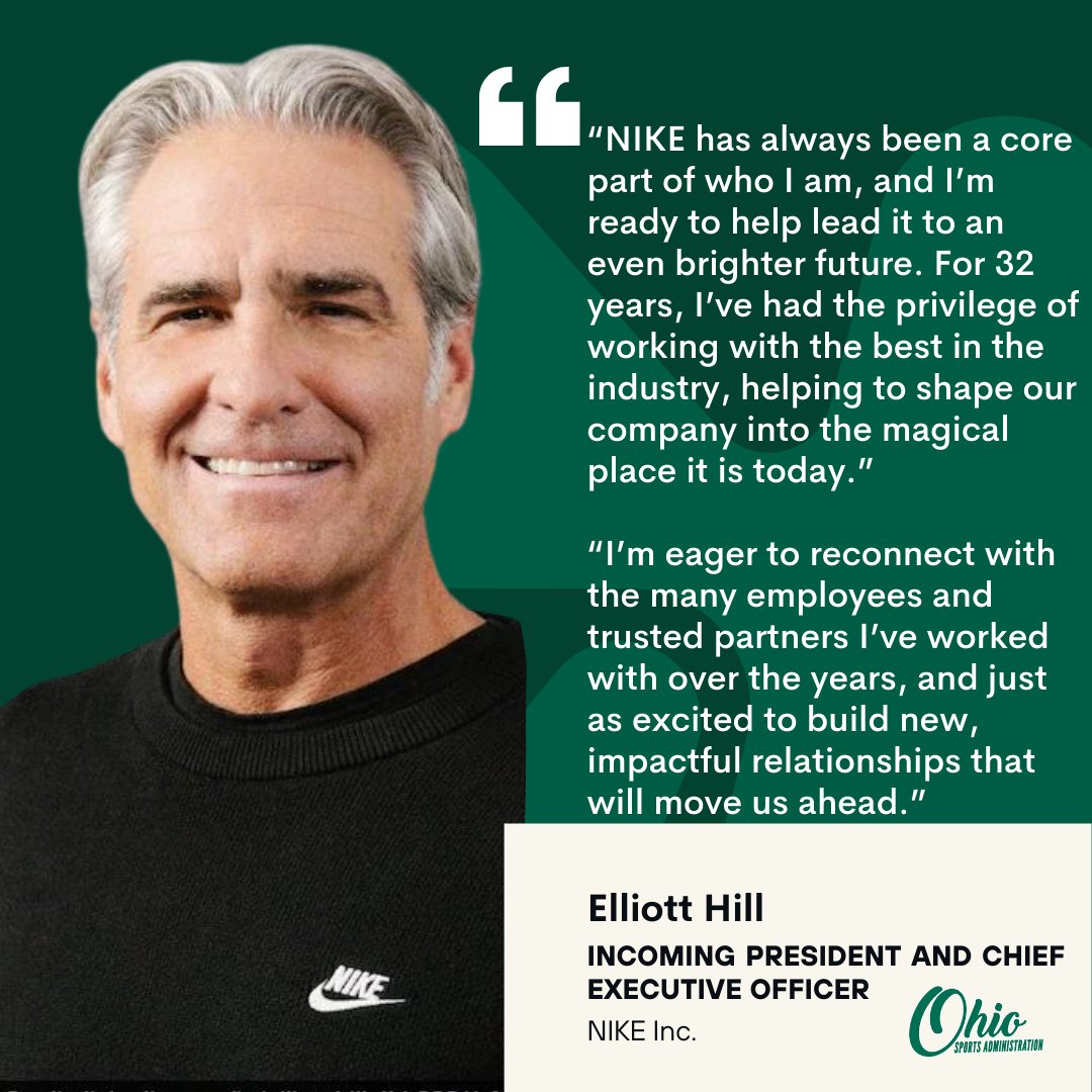 Congratulations to Elliott Hill '88 on being named <a href="/Nike/">Nike</a>'s new President and Chief Executive Officer. Thank you for all your contributions to the <a href="/OhioUSportsAd/">#OHIOFamily😼</a>  family!

#OHIOfamily #BobcatsOnTheMove