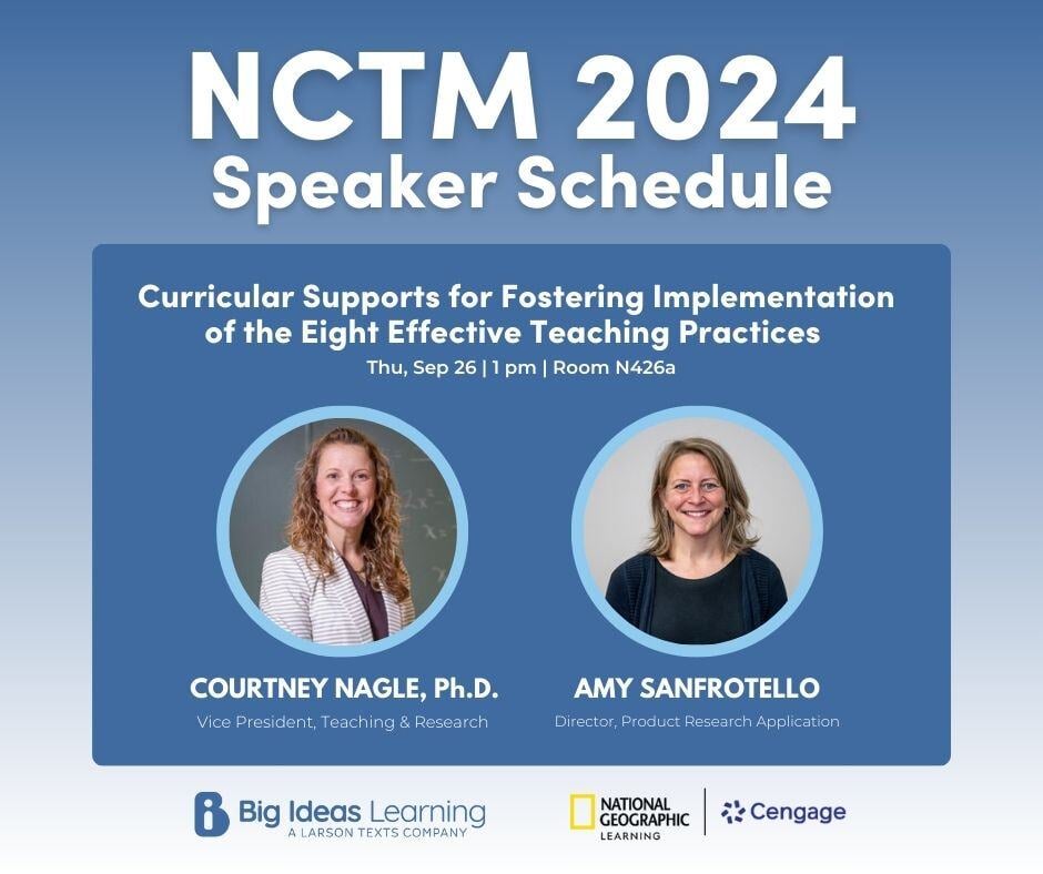 Calling all educators! 🍎✏️

Experience why Big Ideas Learning is one of the top publishers in the industry by joining members of our authorship team for professional development sessions or stopping by our booth at NCTM! 
#MathTeachers #NCTM2024 #ProfessionalDevelopment