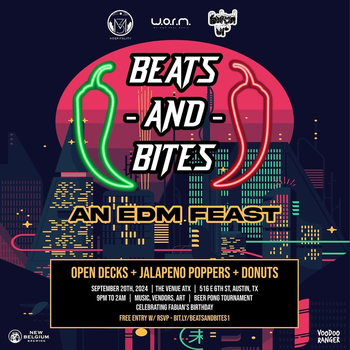 Open decks. Jalapeño poppers. Donuts. Vibes.

See y’all tonight at The Venue ATX at 9PM for Beats and Bites 😏