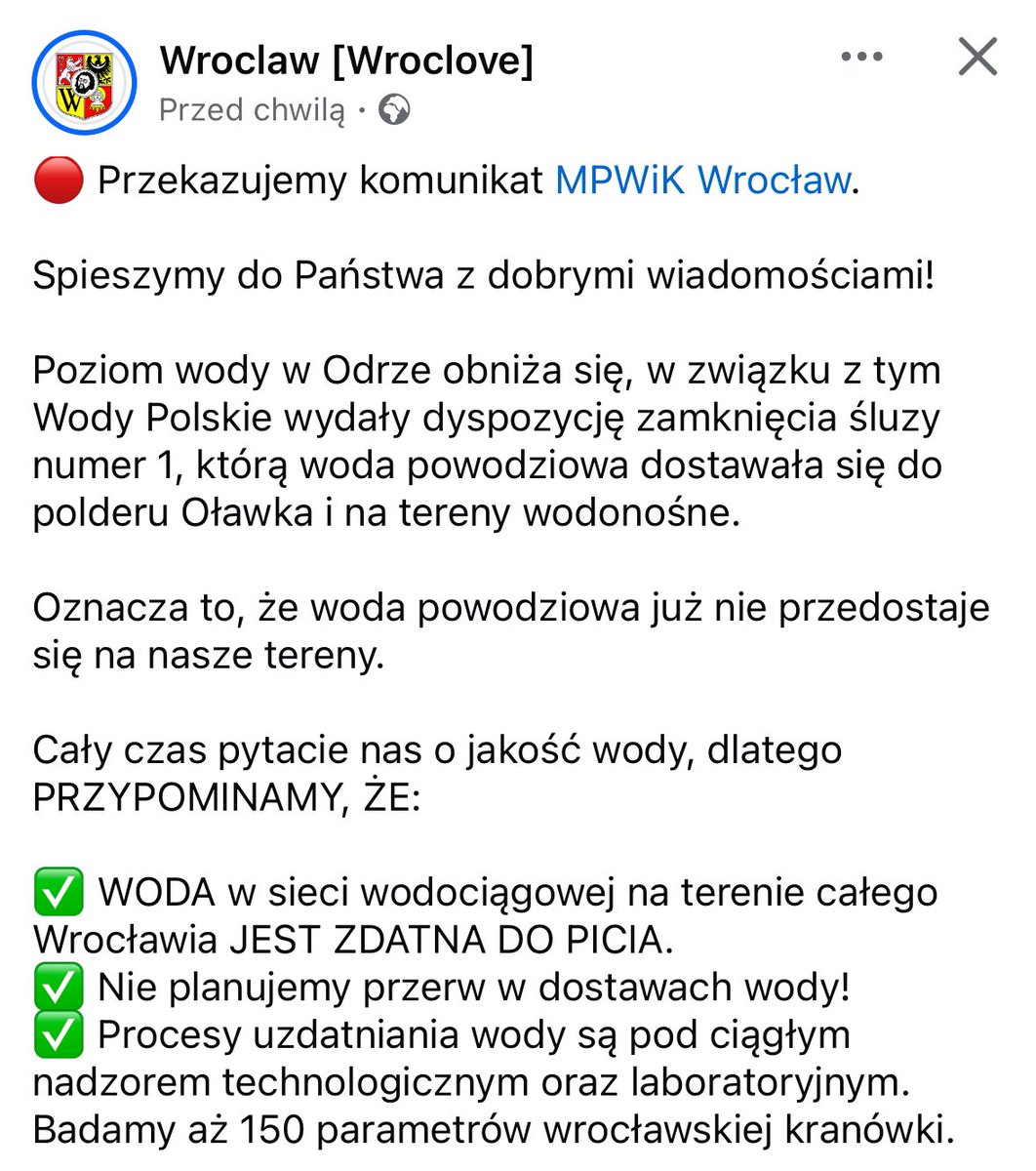 🔴 Przekazujemy komunikat <a href="/MPWiKWroclaw/">MPWiK Wrocław</a>.