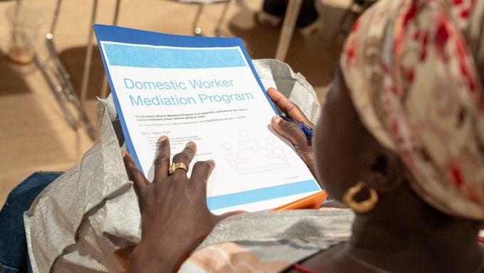 Why use the Domestic Worker Mediation Program to resolve workplace issues?
🔹 It's free + confidential.
🔹 The Mediator ensures the process is fair + objective.
🔹 It's less public and adversarial than a court action, with a faster resolution.

Learn more: on.nyc.gov/3vPId43