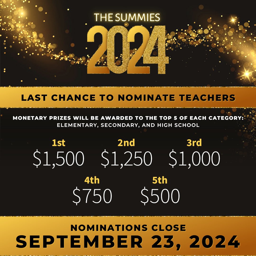 🏆 Don't forget to nominate a Texas Teacher for the 2024 Summies! 🏆

✨Teacher of the Year✨ hubs.li/Q02QF1Vc0