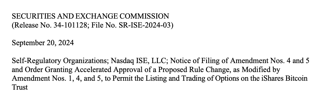 US SEC approval for BlackRock's BTC ETF options