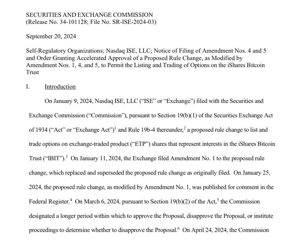BREAKING: SEC APPROVES OPTIONS ON <a href="/BlackRock/">BlackRock</a> SPOT $BTC ETF