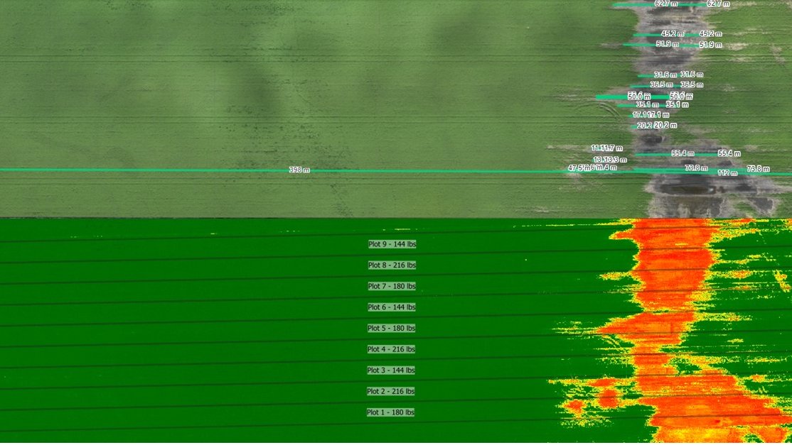 OFNagronomist's tweet photo. The OFN uses aerial imagery and NDVI in its thorough quality control process to ensure each trial meets established standards. 
Images are layered with GIS data and any areas of the field deemed too stressed are left out of the results. https://t.co/hzquwFyWAU