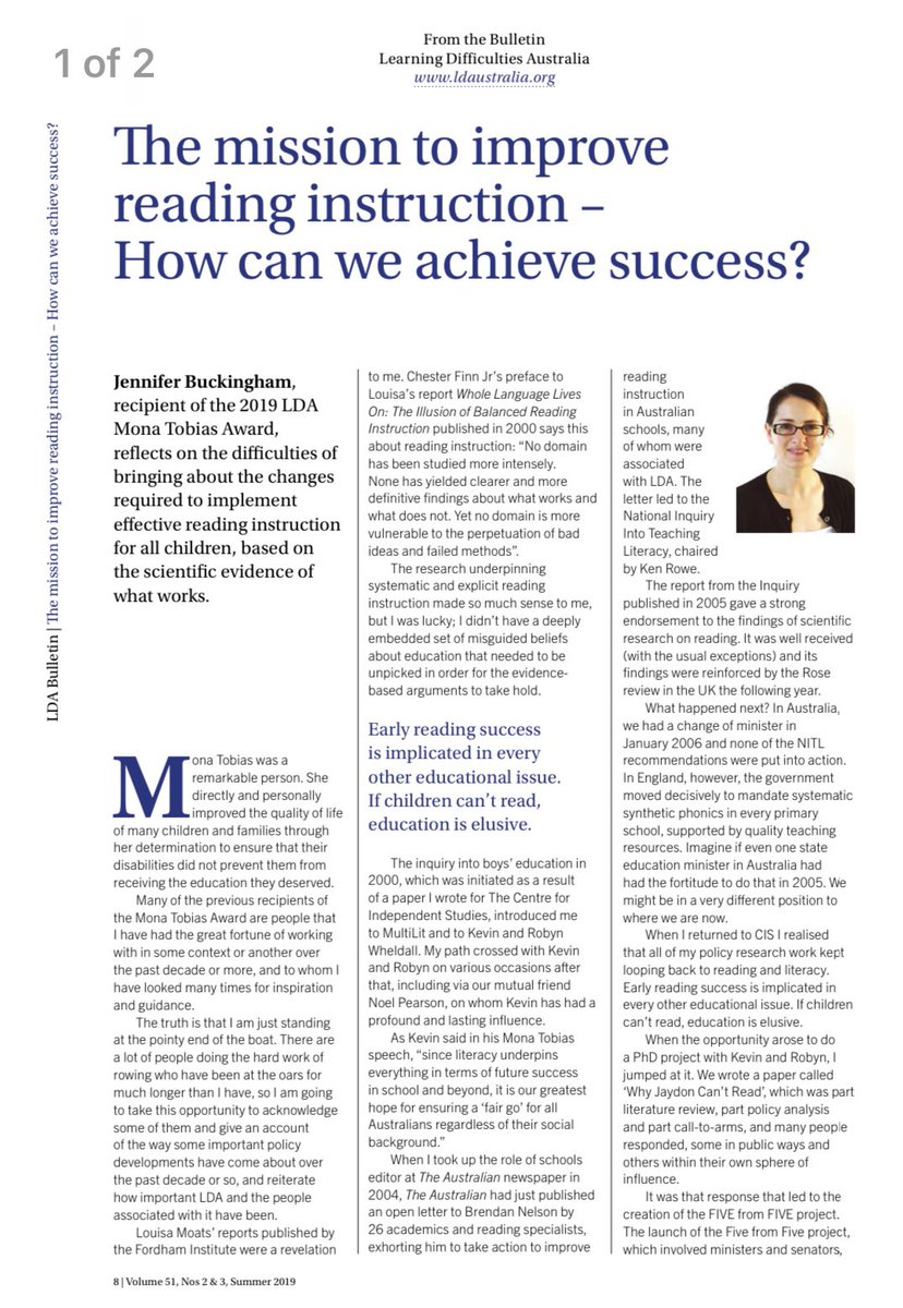 Mme Lockhart (@mmelockhartldsb) on Twitter photo “Early reading success is implicated in every other educational issue. If children can’t read, education is elusive.”
One of my favourite articles by <a href="/buckingham_j/">Jennifer Buckingham</a> , citing the work of <a href="/PamelaSnow2/">Pamela Snow</a>, <a href="/KevinWheldall/">Kevin Wheldall AM</a>, <a href="/RWheldall/">Robyn Wheldall</a> and others on the mission to improve student reading “Early reading success is implicated in every other educational issue. If children can’t read, education is elusive.”
One of my favourite articles by <a href="/buckingham_j/">Jennifer Buckingham</a> , citing the work of <a href="/PamelaSnow2/">Pamela Snow</a>, <a href="/KevinWheldall/">Kevin Wheldall AM</a>, <a href="/RWheldall/">Robyn Wheldall</a> and others on the mission to improve student reading